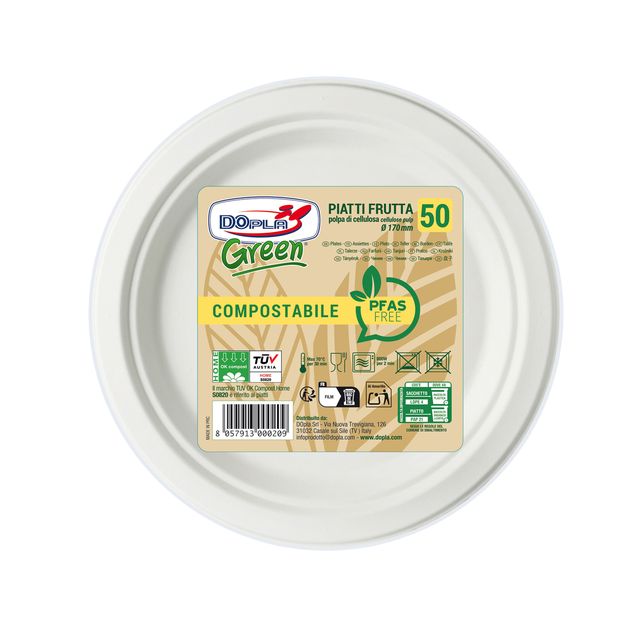 Piatti frutta in polpa Dopla Green Pfas Free bianco - Ø 170 mm - conf. 50 pz - …
