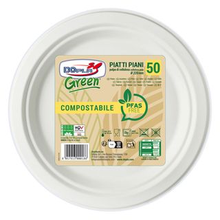 Piatti piani in polpa Dopla Green Pfas Free bianco - Ø 220 mm - conf. 50 pz - 0…