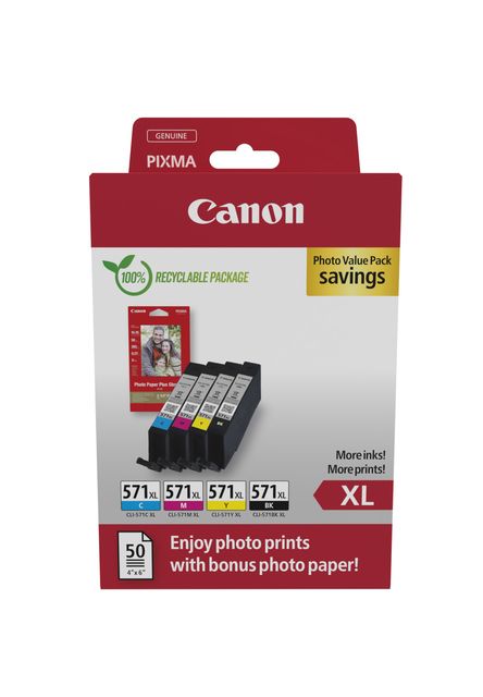 Canon CLI-571 XL C/M/Y/BK Photo Value Pack - Confezione da 4 - 11 ml - Alta res…