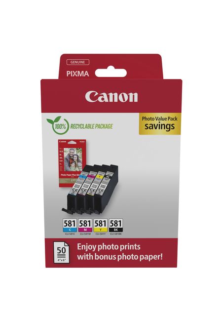 Canon CLI-581 C/M/Y/BK Photo Value Pack - Confezione da 4 - 5.6 ml - nero, gial…