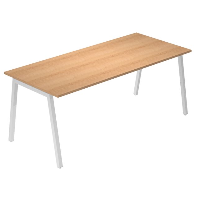 Scrivania lineare Easy struttura bianca gambe inclinate 140x80cm piano faggio