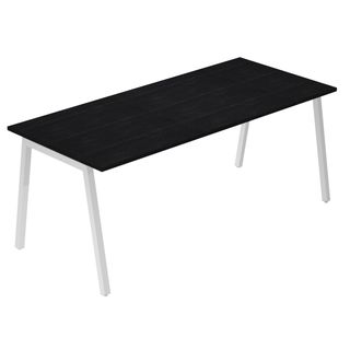 Scrivania lineare Easy struttura bianca gambe inclinate 160x80cm nero venato