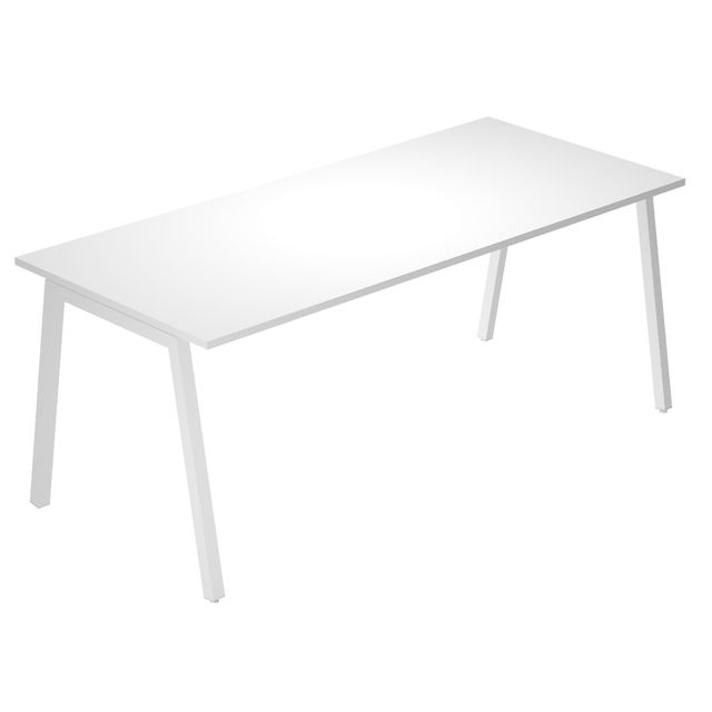 Scrivania lineare Easy struttura bianca gambe inclinate 160x80cm piano bianco