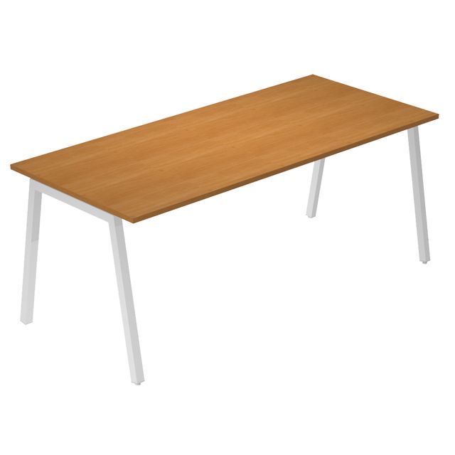 Scrivania lineare Easy struttura bianca gambe inclinate 180x80cm piano noce chia