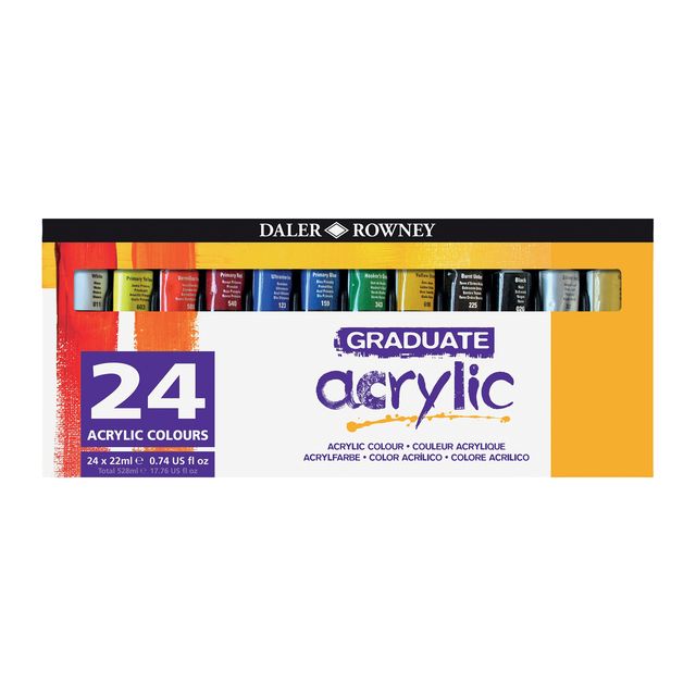 Set 24 tubi 22ml colore acrilico fine Graduate colori assortiti Daler Rowney