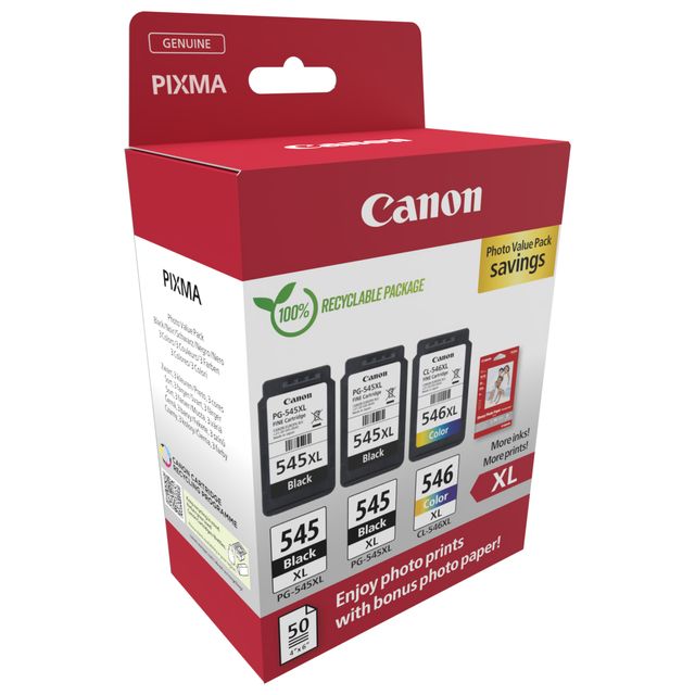 Canon PG-545 XL/CL-546XL Photo Value Pack - Confezione da 3 - nero, colore (cia…