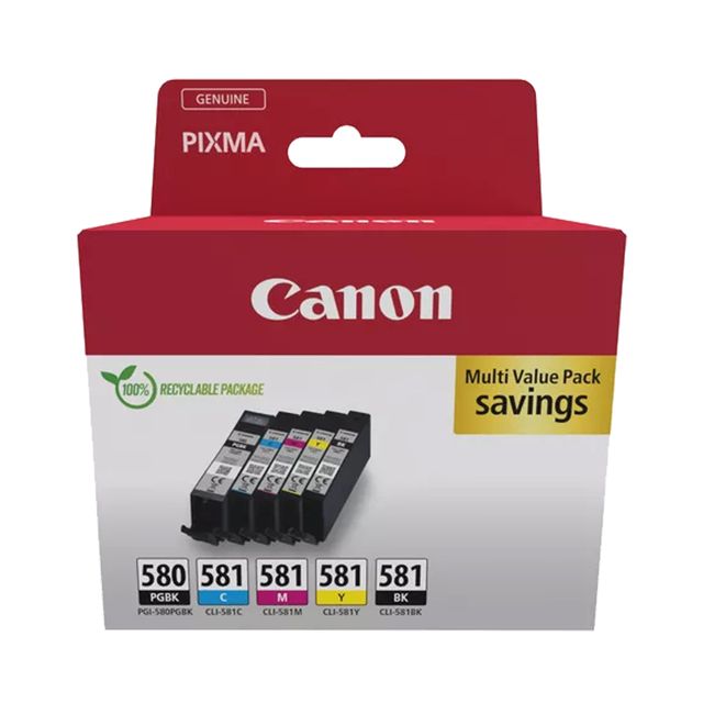 Canon PGI-580BK/CLI-581 BK/C/M/Y Multipack - Confezione da 5 - nero, giallo, ci…