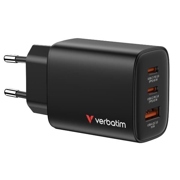 VERBATIM ESSENTIALS GaN CHARGER CARICABATTERIE DA RETE 65W PD 3.0 SPINA RICHIUD…