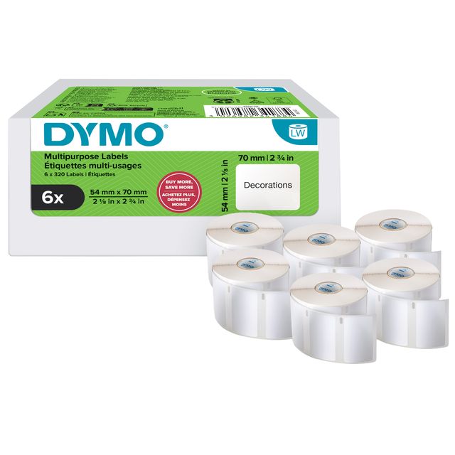 Value pack 6 rotoli etichette multiuso 54x70mm bianco (320 etic/rt Dymo LW