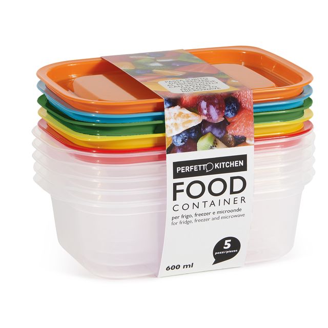 conf. 5pz contenitori alimenti in PP 185x125x56mm 600ml Perfetto