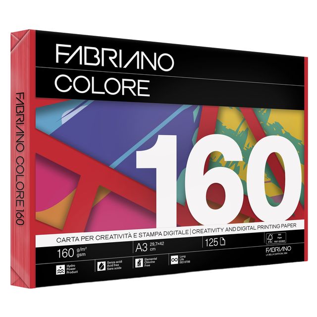 Carta Fabriano Colore - A3 - 160 gr - colori forti rosso - Fabriano - conf. 125…