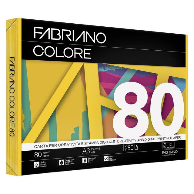 Carta Fabriano Colore - A3 - 80 gr - colori forti giallo - Fabriano - conf. 250…
