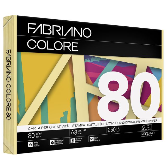 Carta Fabriano Colore - A3 - 80 gr - colori tenui banana - Fabriano - conf. 250…