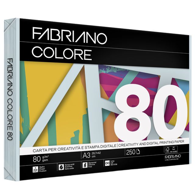 Carta Fabriano Colore - A3 - 80 gr - colori tenui celeste chiaro - Fabriano - c…