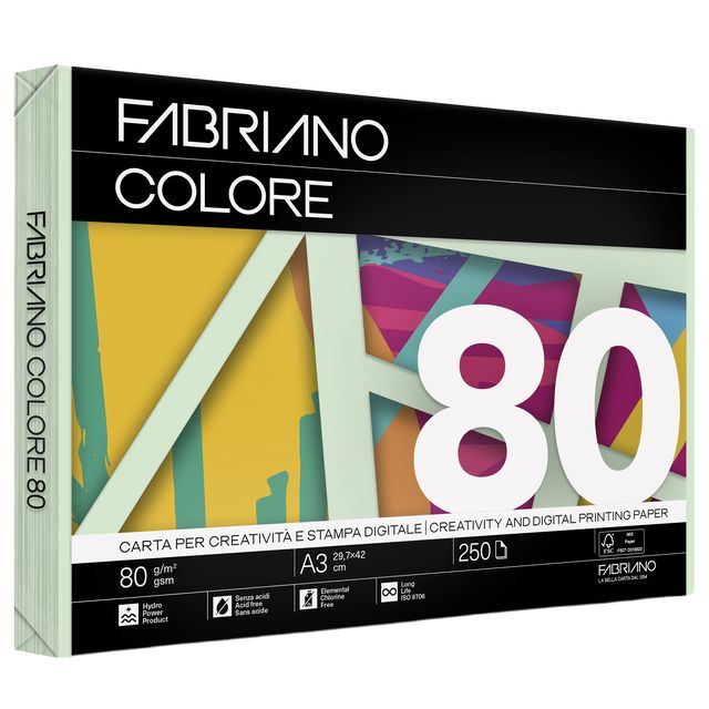 Carta Fabriano Colore - A3 - 80 gr - colori tenui verde chiaro - Fabriano - con…