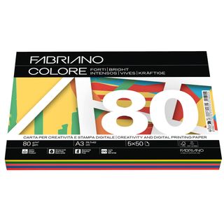 Carta Fabriano Colore - A3 - 80 gr - mix 5 colori forti - Fabriano - conf. 250 …