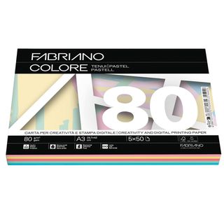 Carta Fabriano Colore - A3 - 80 gr - mix 5 colori tenui - Fabriano - conf. 250 …