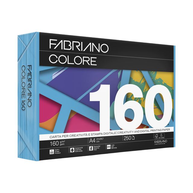 Carta Fabriano Colore - A4 - 160 gr - colori forti azzurro - Fabriano - conf. 2…