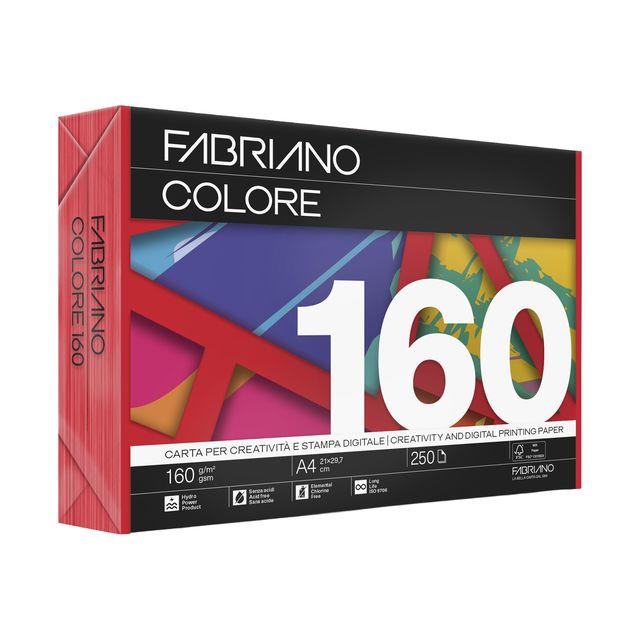 Carta Fabriano Colore - A4 - 160 gr - colori forti rosso - Fabriano - conf. 250…