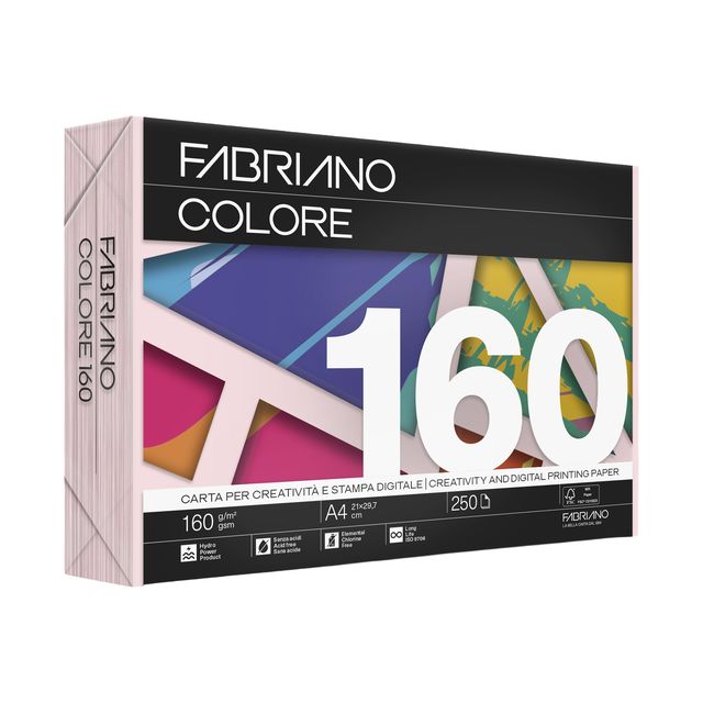 Carta Fabriano Colore - A4 - 160 gr - colori tenui rosa cipria - Fabriano - con…