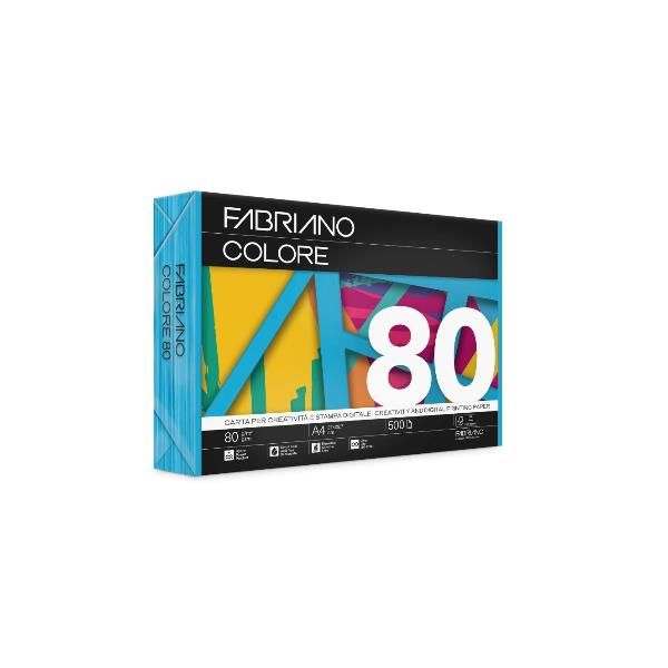 Carta Fabriano Colore - A4 - 80 gr - colori forti azzurro - Fabriano - conf. 50…
