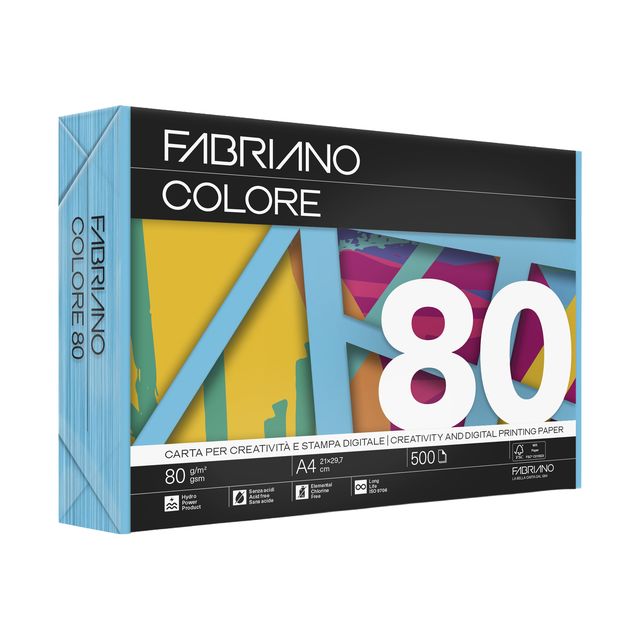 Carta Fabriano Colore - A4 - 80 gr - colori forti cielo - Fabriano - conf. 500 …