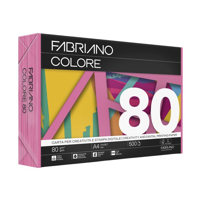 Carta Fabriano Colore - A4 - 80 gr - colori forti fucsia - Fabriano - conf. 500…