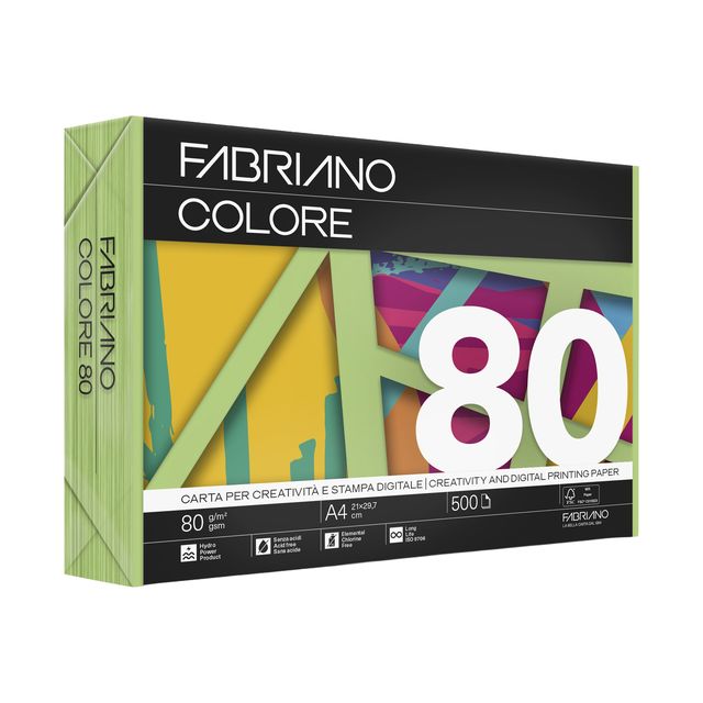Carta Fabriano Colore - A4 - 80 gr - colori forti verde pisello - Fabriano - co…