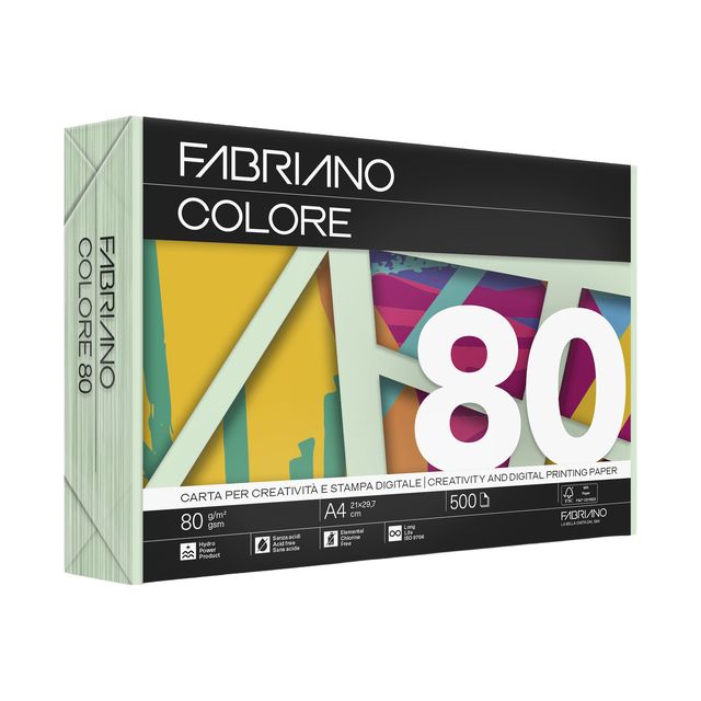 Carta Fabriano Colore - A4 - 80 gr - colori tenui verde chiaro - Fabriano - con…