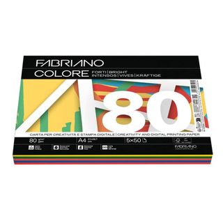 Carta Fabriano Colore - A4 - 80 gr - mix 5 colori forti - Fabriano - conf. 250 …