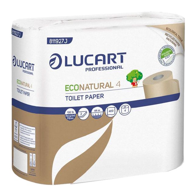 Carta igienica Lucart EcoNatural 4 2 veli 4 rotoli da 400 strappi - 811927