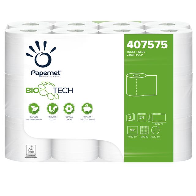 Carta igienica classica Bio Tech - 180 strappi - 2 veli - 19,80 mt - Papernet -…