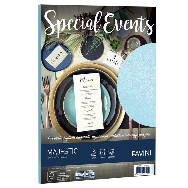 Carta metallizzata Special Events - A4 - 120 gr - azzurro - Favini - conf. 20 f…