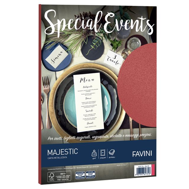 Carta metallizzata Special Events - A4 - 120 gr - rosso - Favini - conf. 20 fog…