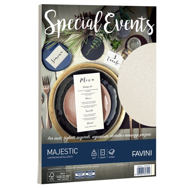Carta metallizzata Special Events - A4 - 250 gr - crema - Favini - conf. 10 fog…