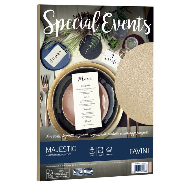 Carta metallizzata Special Events - A4 - 250 gr - sabbia - Favini - conf. 10 fo…