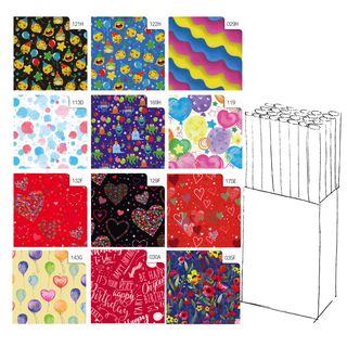 Carta regalo - 2 mt x 70 cm - fantasie assortite - Rex Sadoch - espositore 50 r…