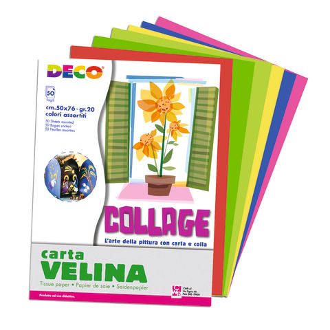 Carta velina - 50 x 76 cm - 20 gr - 10 colori assortiti - Deco - busta 50 fogli