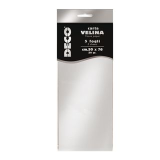 Carta velina - 50 x 76 cm - 20 gr - argento metal - Deco - busta 5 fogli