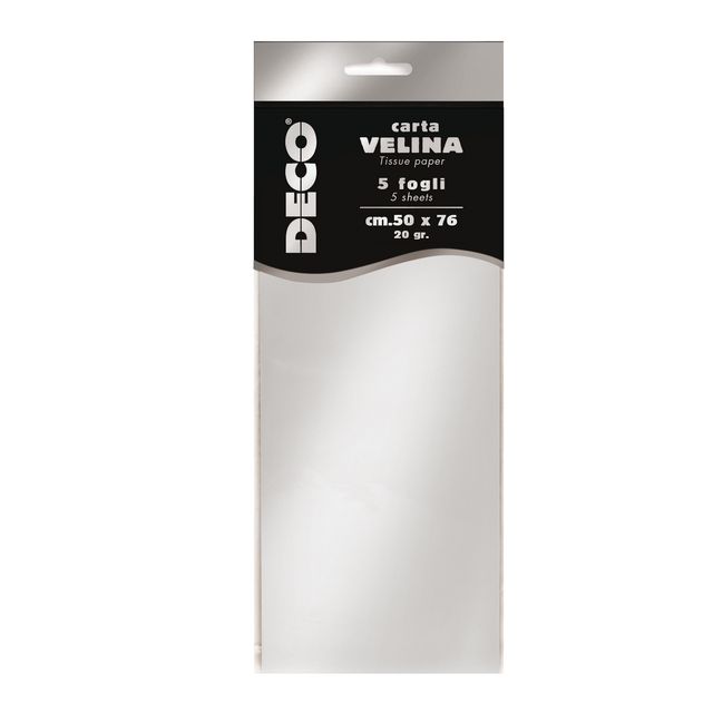 Carta velina - 50 x 76 cm - 20 gr - argento metal - Deco - busta 5 fogli