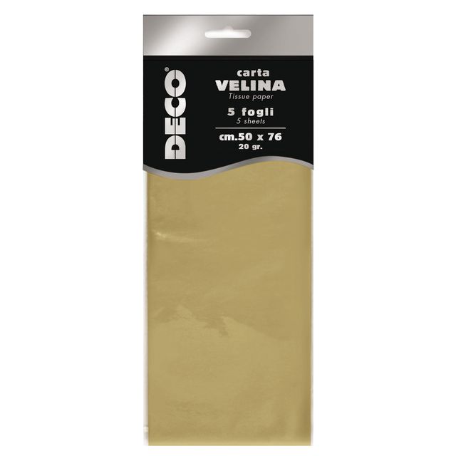 Carta velina - 50 x 76 cm - 20 gr - oro perlescente - Deco - busta 5 fogli