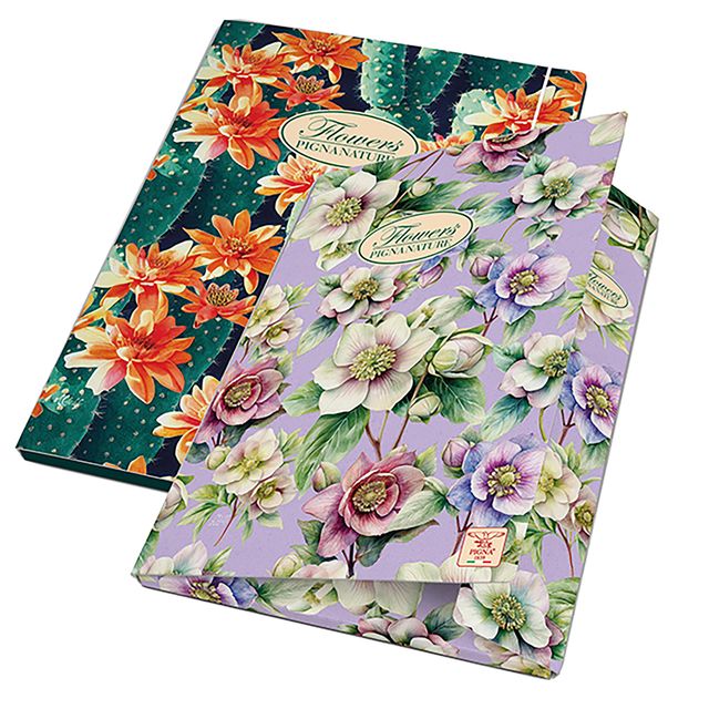 Cartella 3 lembi con elastico Nature Flowers - A4 - dorso piatto - fantasie ass…