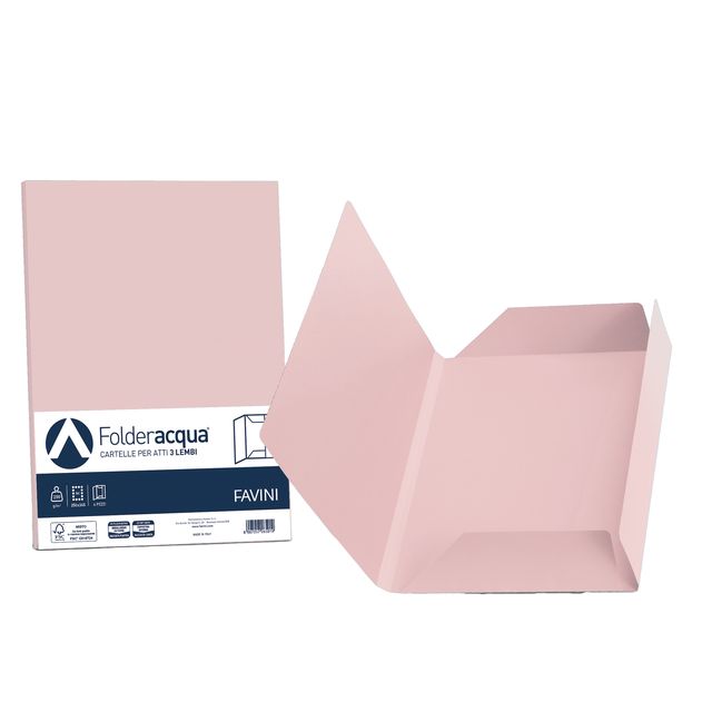 Cartellina 3 lembi Acqua - 200 gr - A4 - cartoncino bristol - rosa - Favini - c…