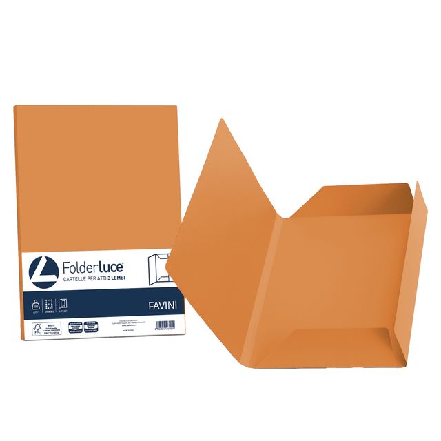 Cartellina 3 lembi Luce - 200 gr - A4 - cartoncino bristol - arancio - Favini -…