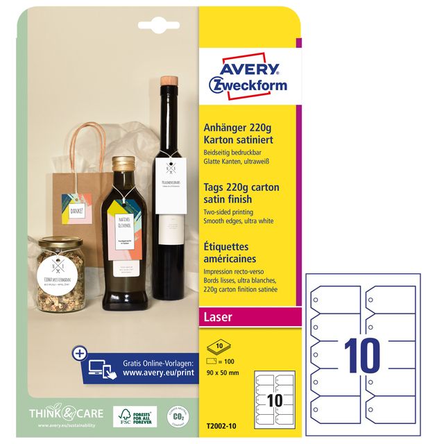 Cartellino stampabile - in cartoncino - con bordi tagliati lisci - laser - 90 x…