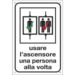 Cartello alluminio - ''Usare l'ascensore una persona alla volta'' - 12x18 cm - …