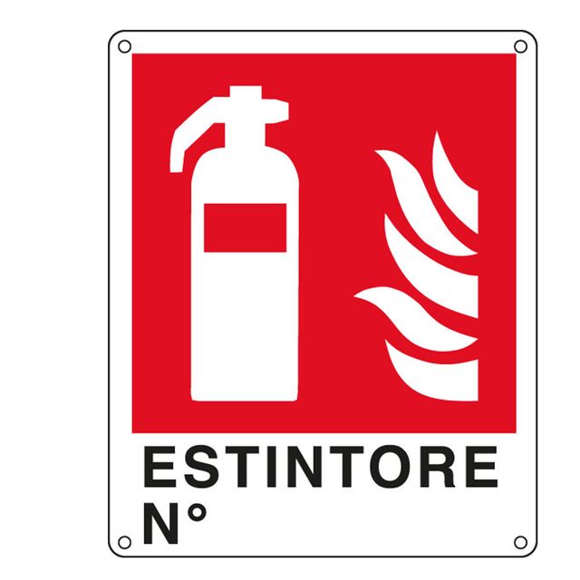 Cartello segnalatore - 25x31 cm - ESTINTORE N° - alluminio - Cartelli Segnalato…