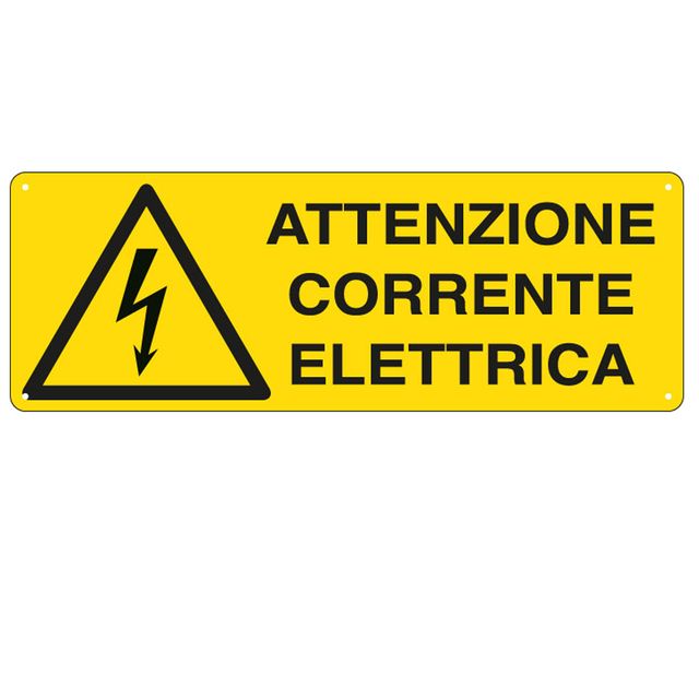 Cartello segnalatore - 35x12,5 cm ATTENZIONE CORRENTE ELETTRICA - alluminio - C…