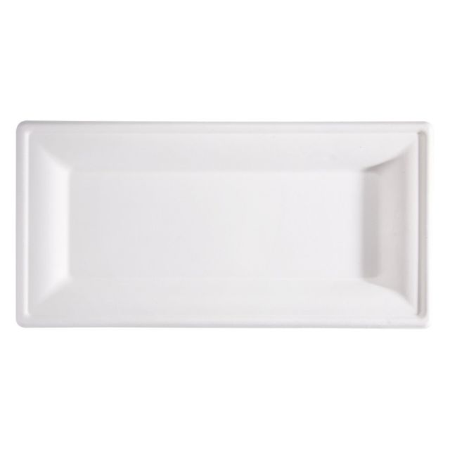 Piatto piano monouso - rettangolare - 26 x 13 cm - canna da zucchero - bianco -…