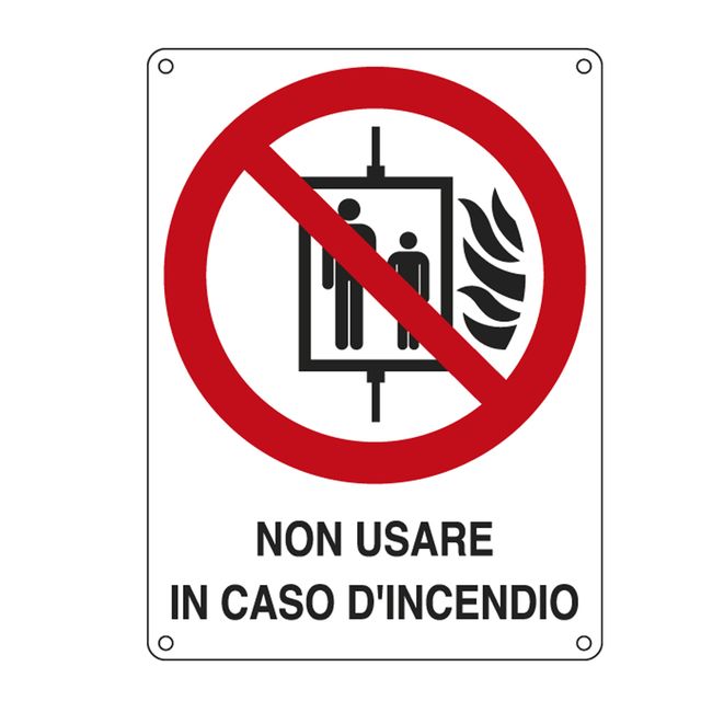 Cartello segnalatore - 11,5x16 cm - NON USARE IN CASO D'INCENDIO - alluminio - …
